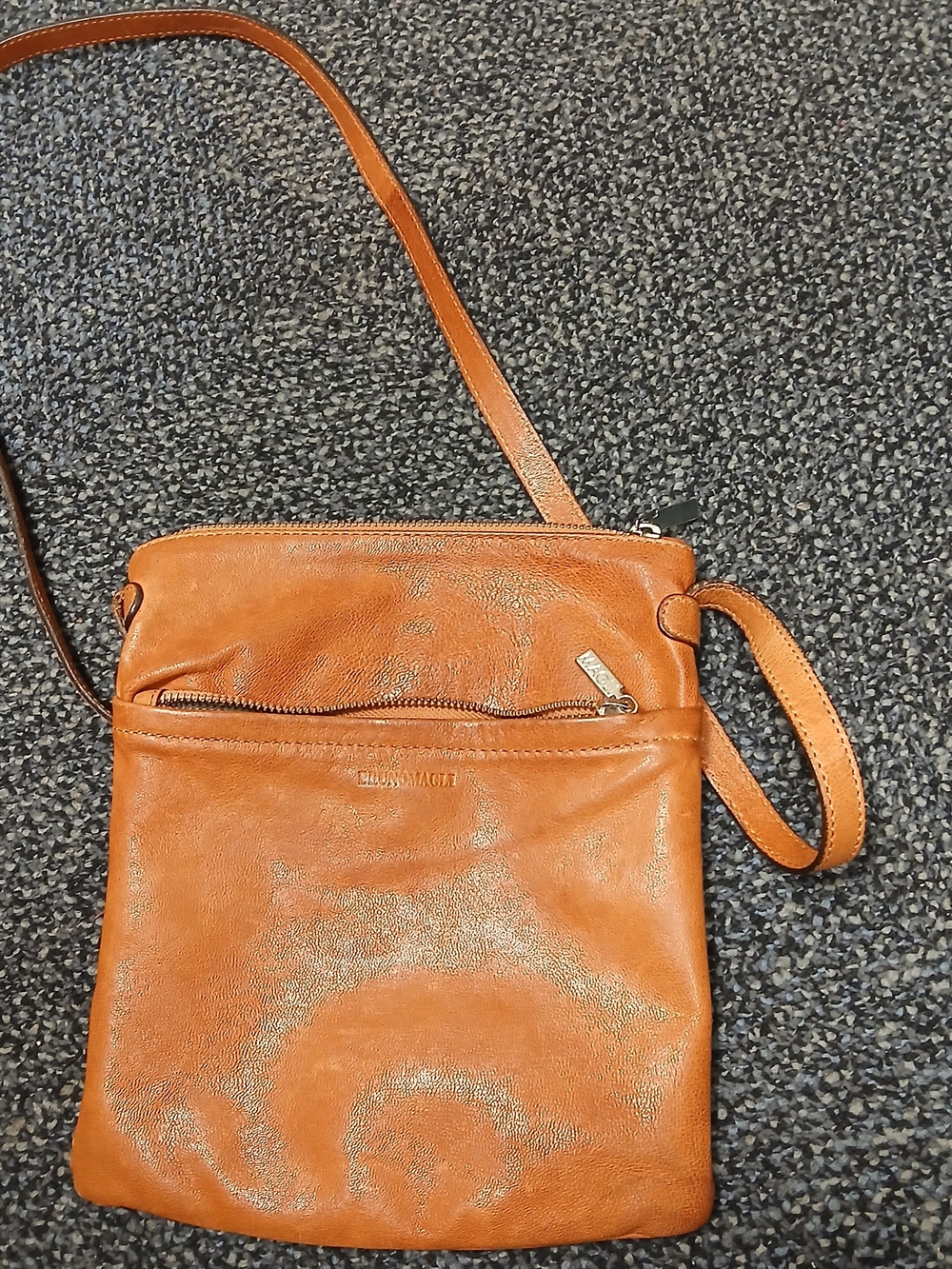 Bruno Magli Cognac Brown Leather Crossbody Bag